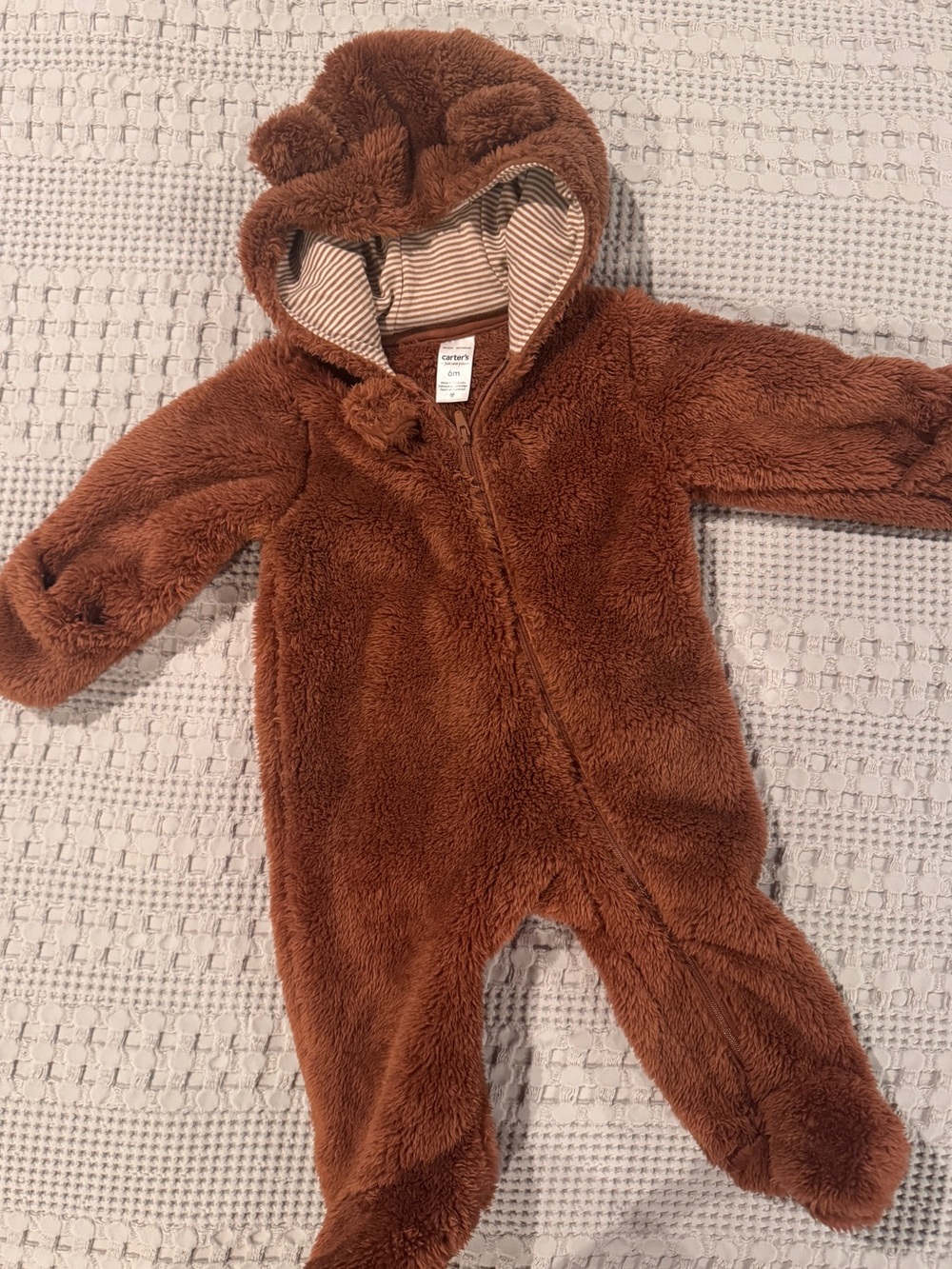Carter's Brown Plush Bear Hooded Footie 6 month